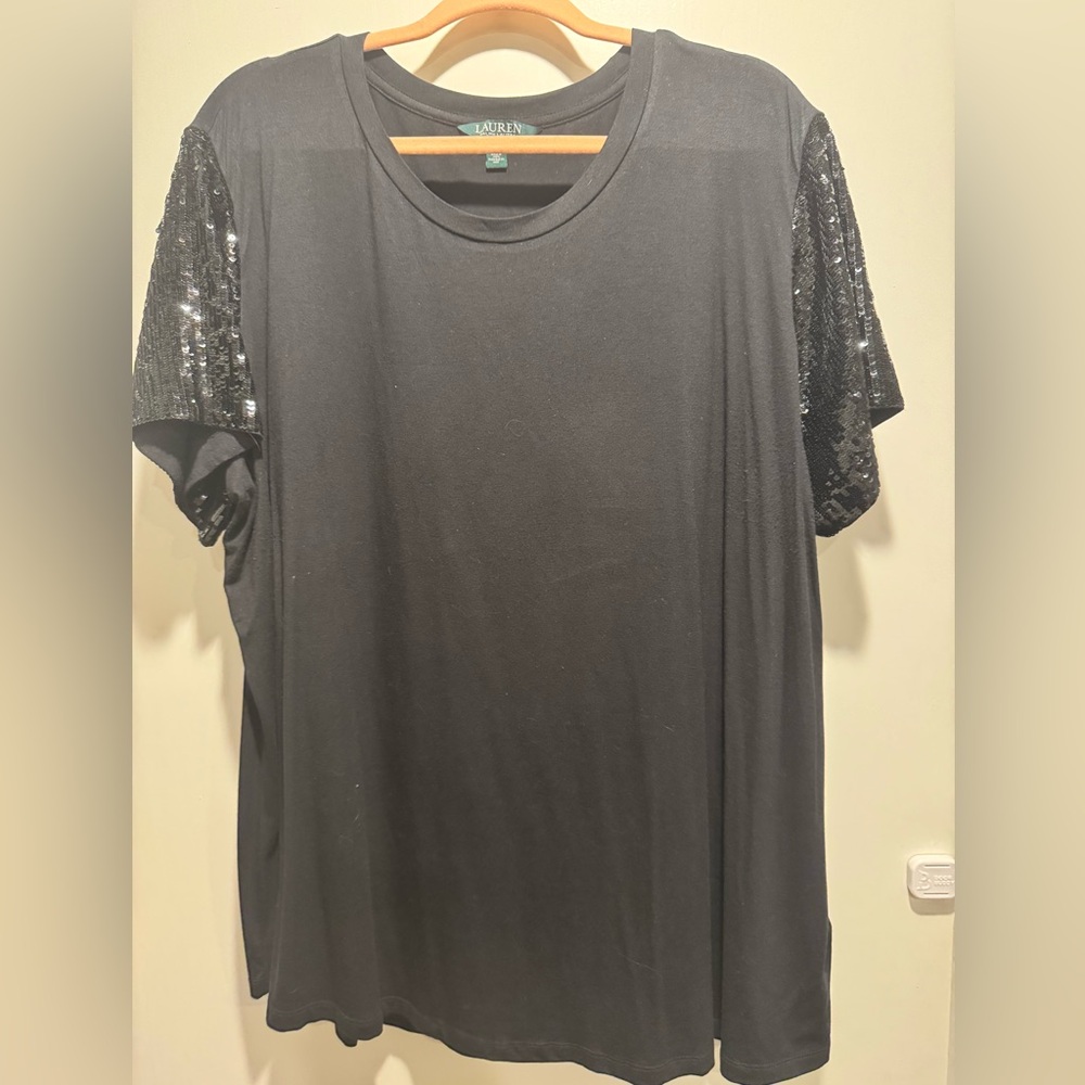 Ralph Lauren Black Sequin Sleeve Tee Size 2X